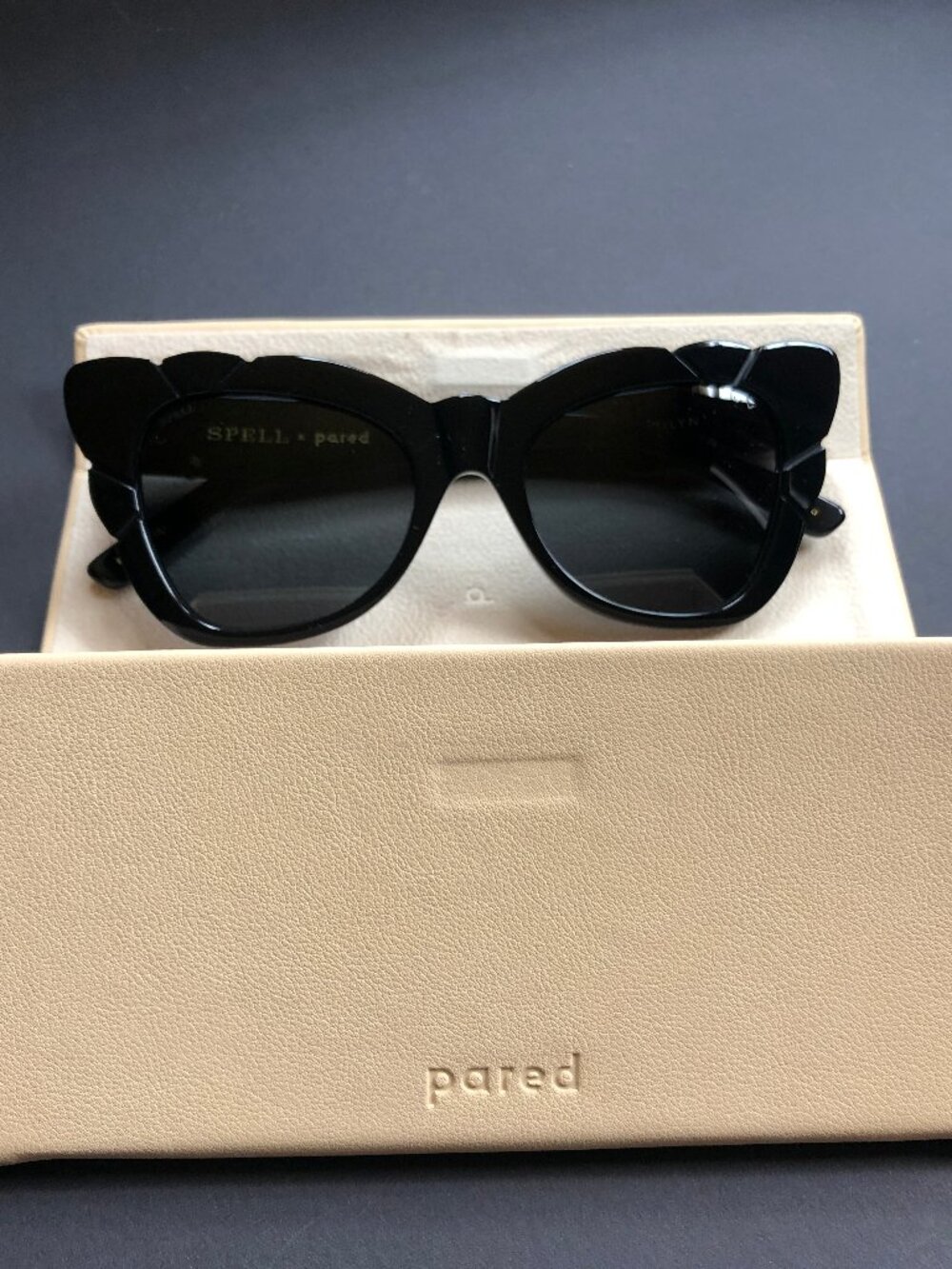 Spell & the Gypsy x pared Marilyn Thick Arm with Solid Grey Lens Sunglasses  NEW - Picture 2 of 12